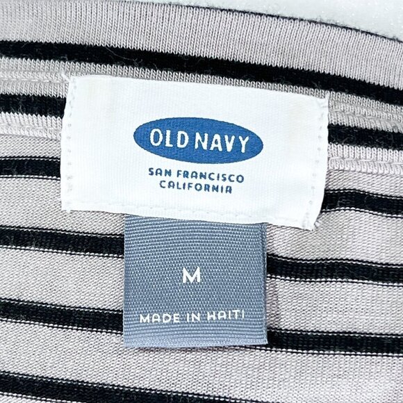 Old Navy Long Sleeve Tee | Taupe & Black Stripe | Medium | Scoop Neck | Stretch - Picture 6 of 7